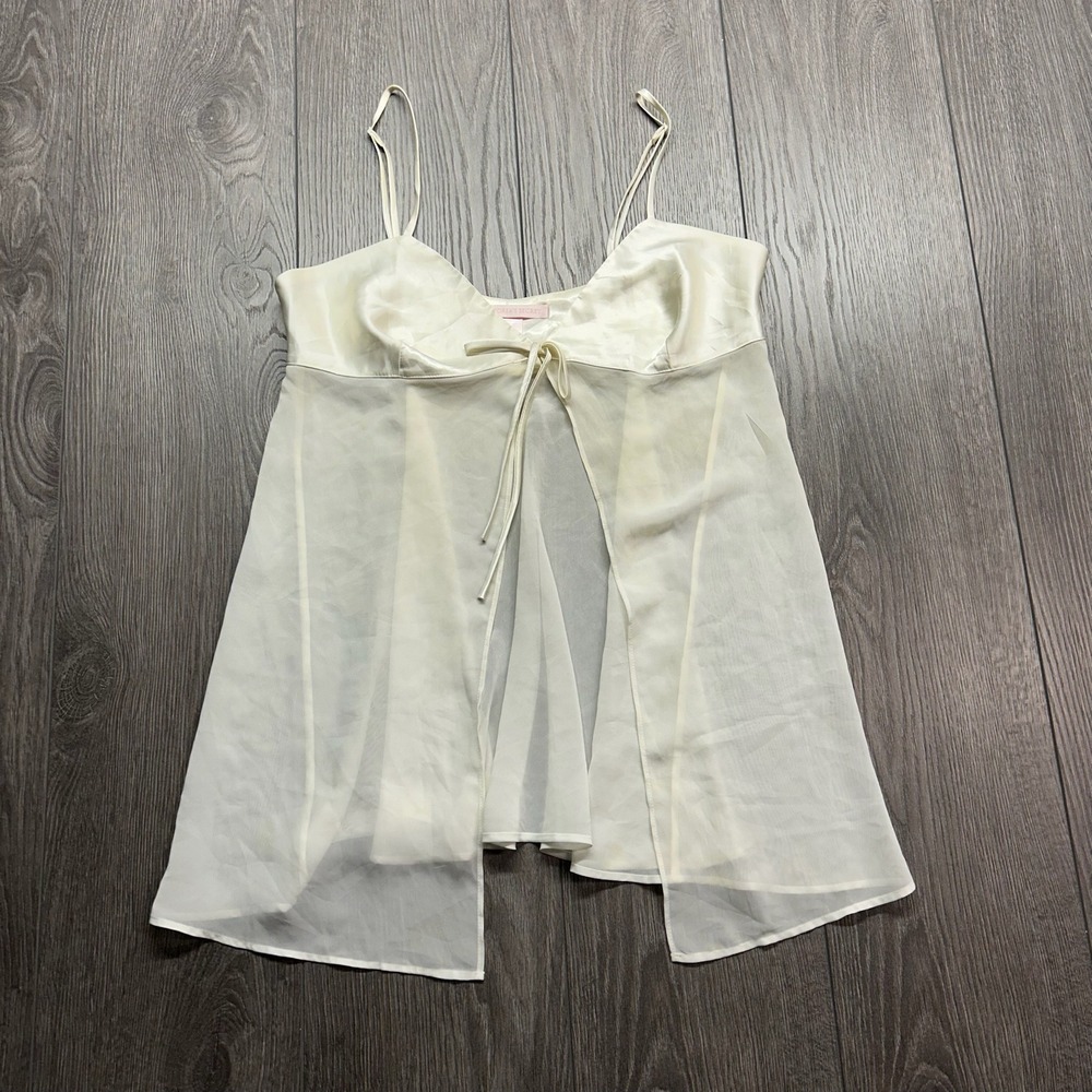 Vintage Victoria's Secret Y2K Cream Satin Sheer Babydoll Lingerie Top Ivory